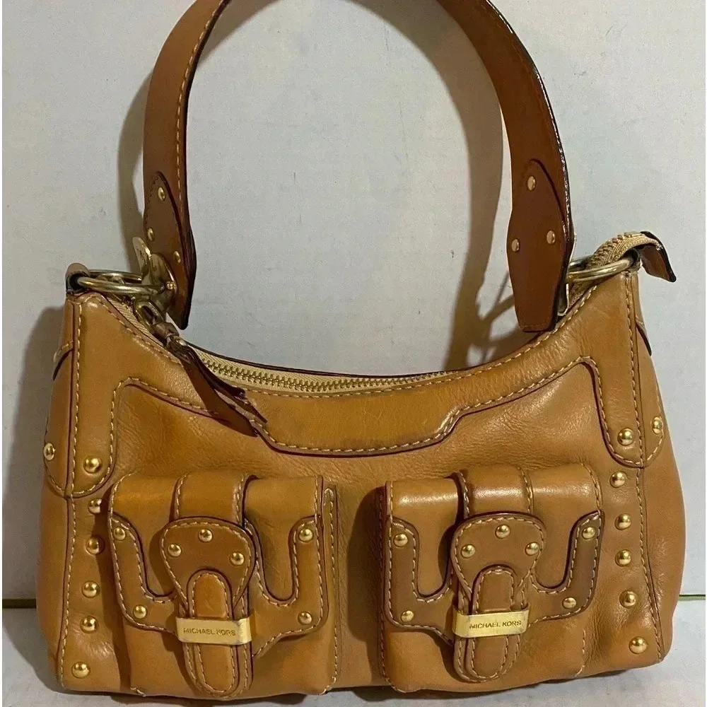 Michael kors brown leather shoulder handbag
